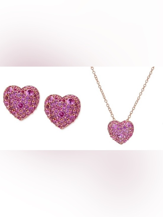 Macy's Jewelry - RH Macys Pink Sapphire Heart Necklace and Earrings Set